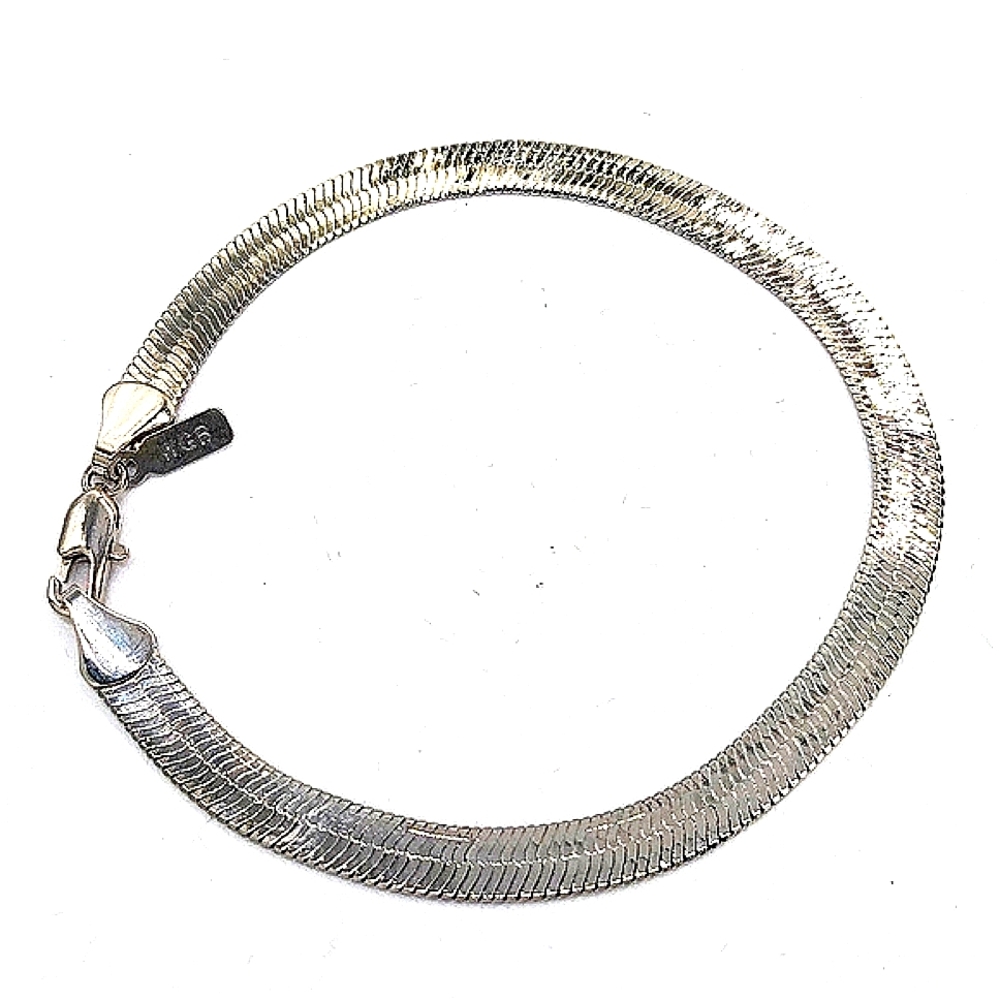 White Gold Plated Silver 6MM Herringbone Bracelet-8.25" Imported from Italy